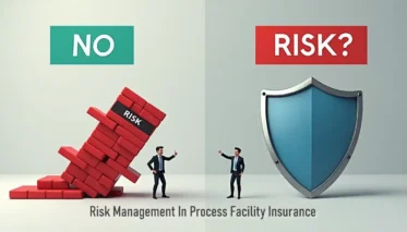 Risk Management In Process Facility Insurance - Split screen image with text.