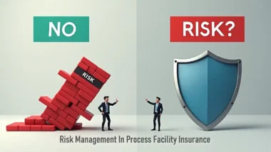 Risk Management In Process Facility Insurance - Split screen image with text.